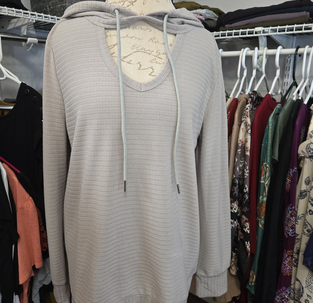 Doe & Rae Light Gray Waffle Knit Hoodie